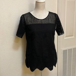 Black embroidered lace scalloped edge top